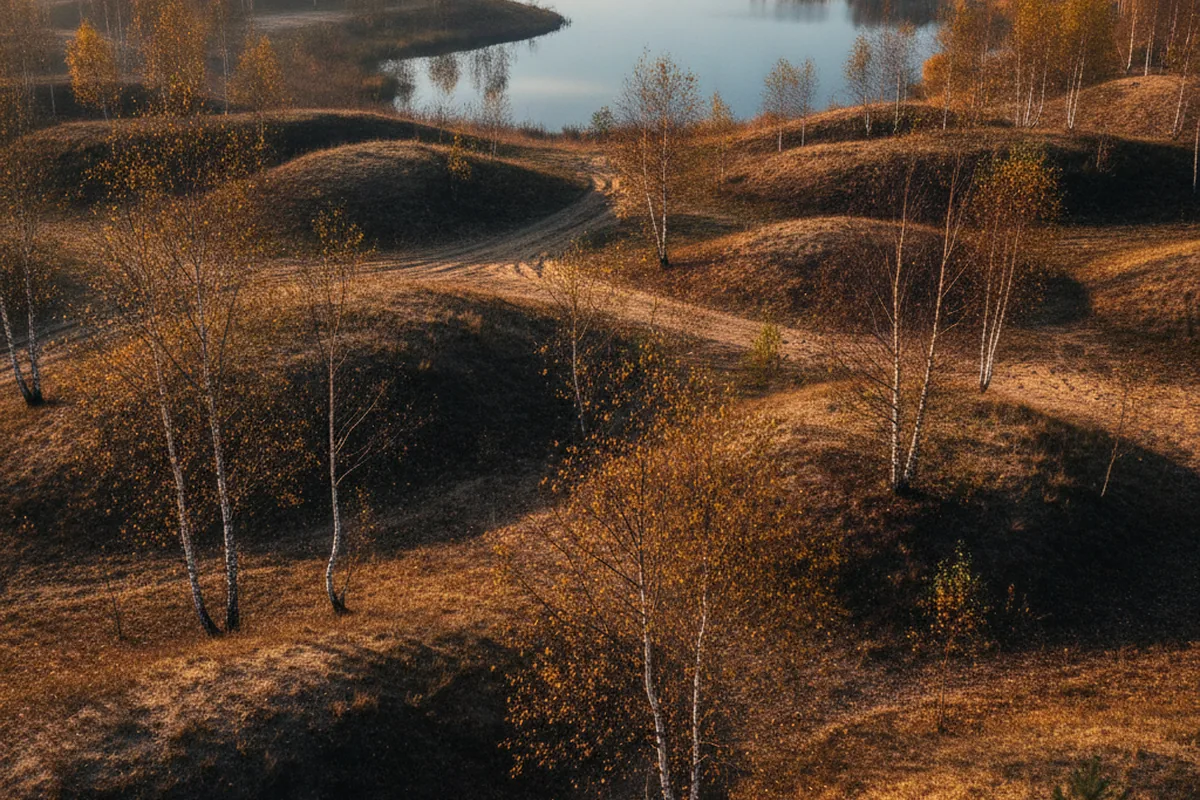 Renaturierte Bergbaufolgelandschaft mit jungem Birkenwald — sinnbildlich für den Strukturwandel und die Cleantech-Transformation in Anhalt-Bitterfeld