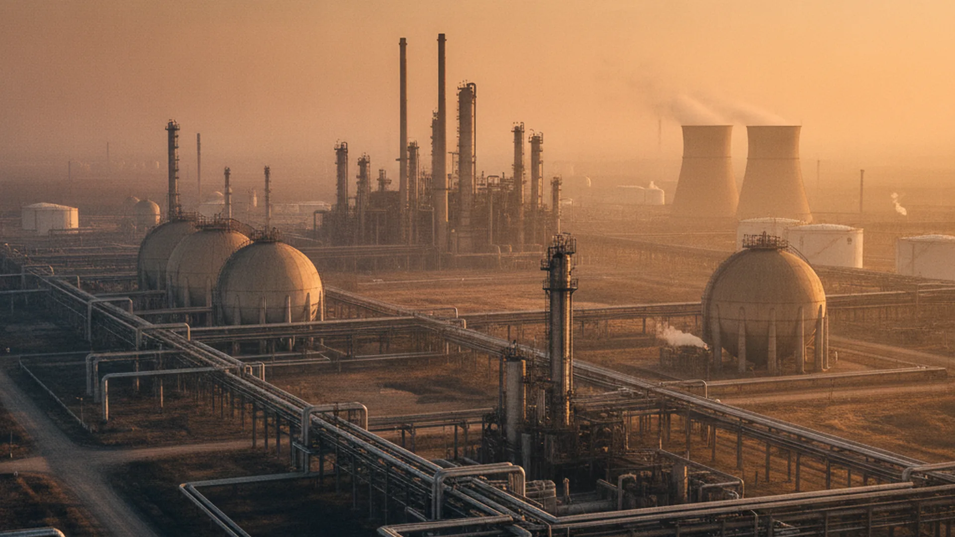 Chemiepark Bitterfeld-Wolfen bei Sonnenuntergang — sinnbildlich für die industrielle Tiefe der Region